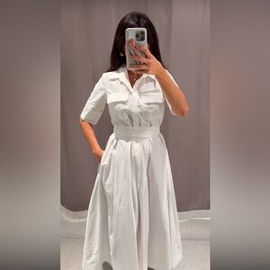 ZARA White Cotton Poplin Midi Dress sz XS